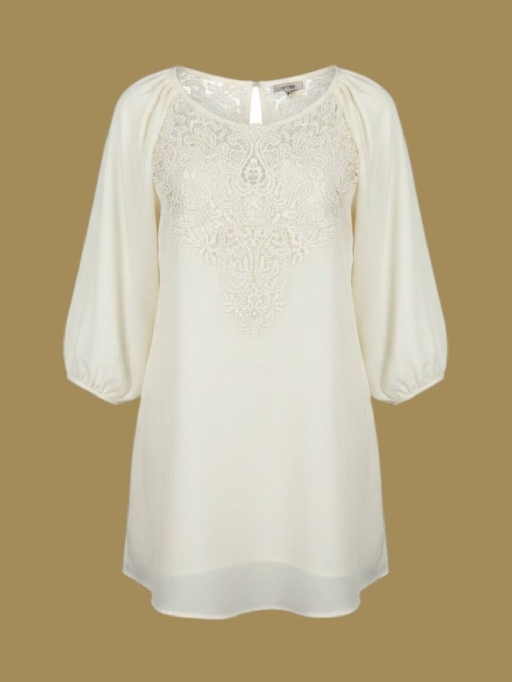 Heart Soul Ivory Dress/Tunic 3/4 Balloon Sleeves Lace Bodice NWT Med